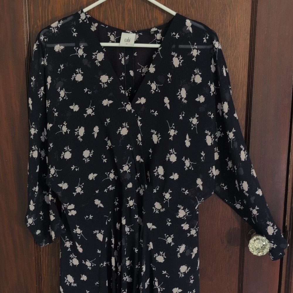 Cabi Size 14 Dream Dress Navy Floral Sheer With Slip - Picture 7 of 12